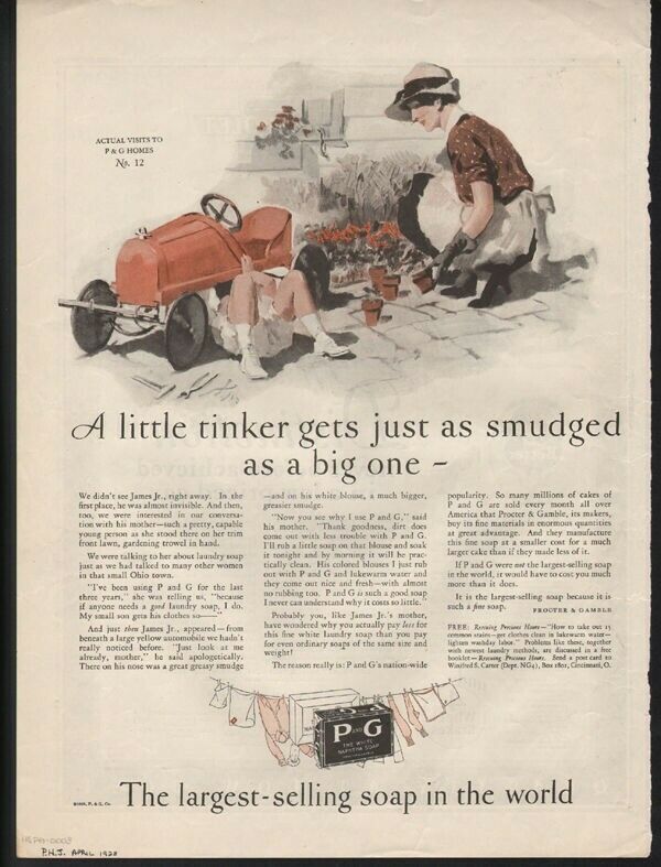 1928 PROCTOR GAMBLE CHILDREN   PEDDLE CAR DECOR TOY GARDEN HOME AD 19722