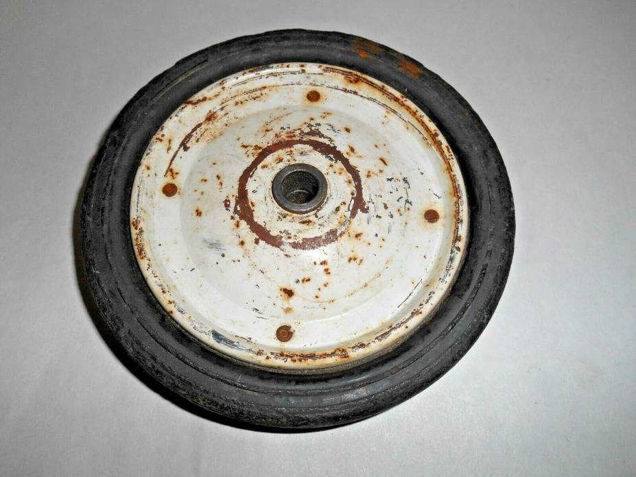 Vtg Replacement Toy Scooter Wheel Hard Rubber Tire w/ White Metal Rim 5-5/8 In.
