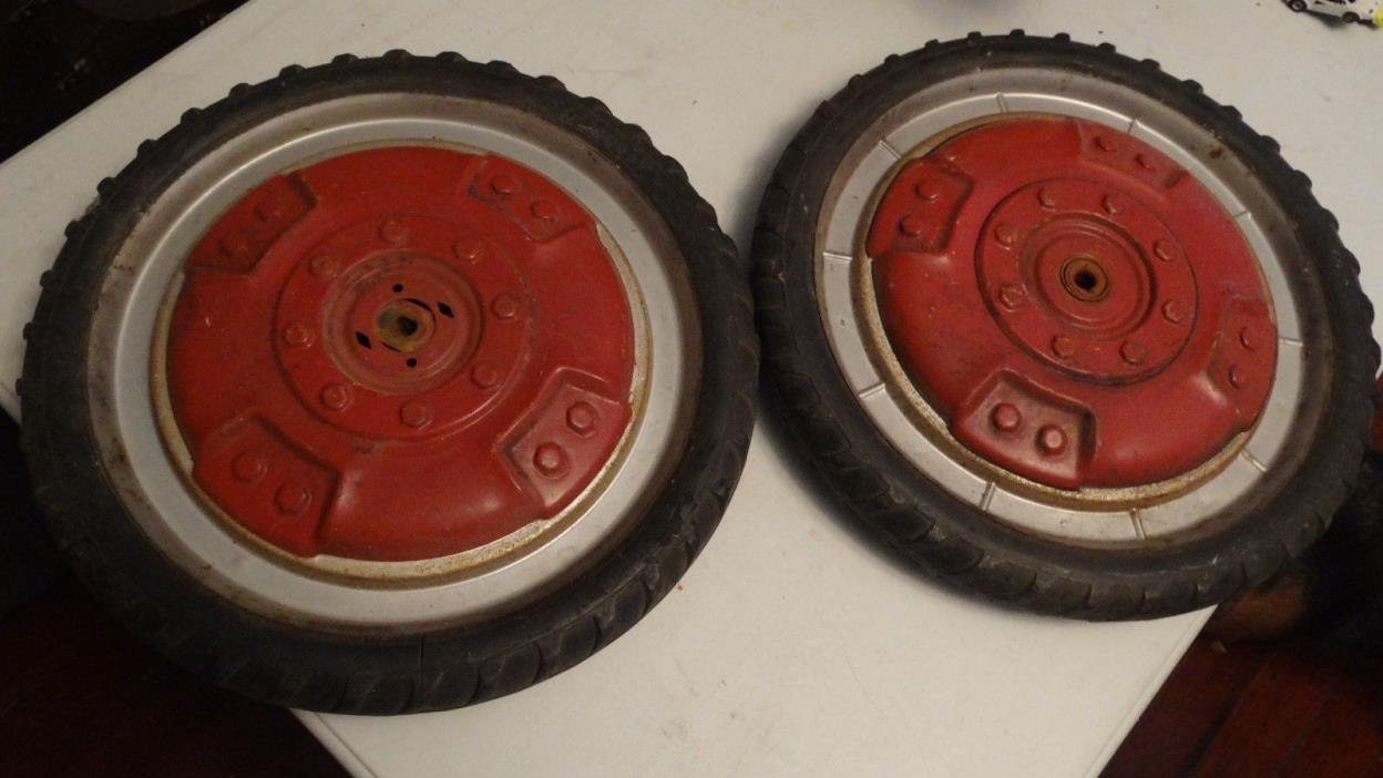 pair (2) Vintage Pedal Tractor Rear Wheels Hard Rubber IH Farmall 16