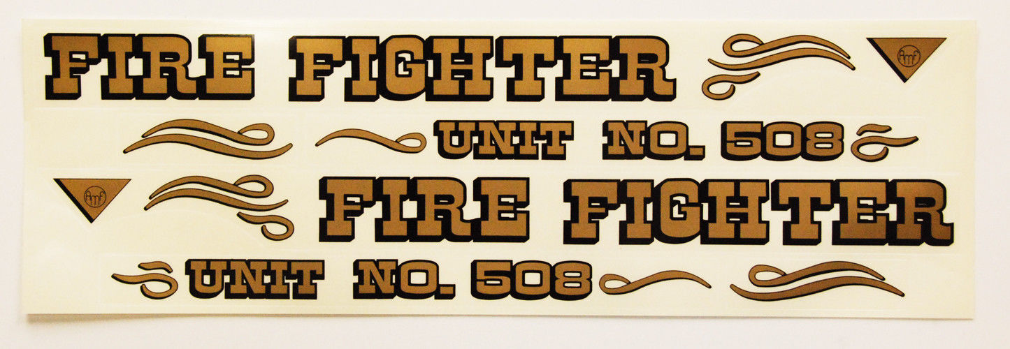 AMF 508 Decal Sheet - Screen Printed Decal set for AMF/Roadmaster Fire Fighter