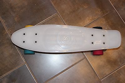 STEREO VINYL CRUISER PLASTIC COMPLETE SKATEBOARD, CLEAR WITH GUMBALL WHEELS