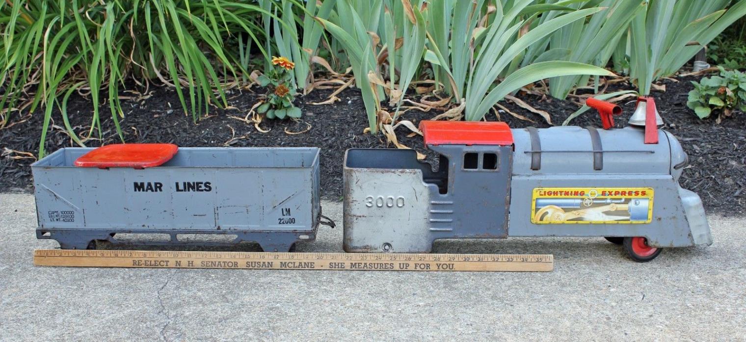 Marx 3000 Vintage Double-Seat Steel Lightening Express Ride-On w/ Pass. Car