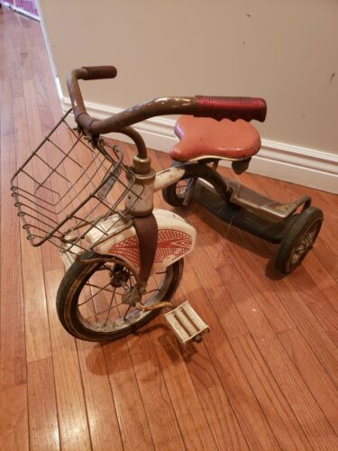 Vintage AMF Junior Step Stands Tricycle with basket red white