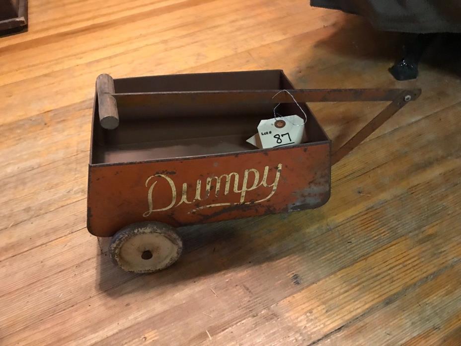 ANTIQUE 1930'S TEE GEE TAYLOR GRAVES PRESSED STEEL DUMPY TOY PULL WAGON