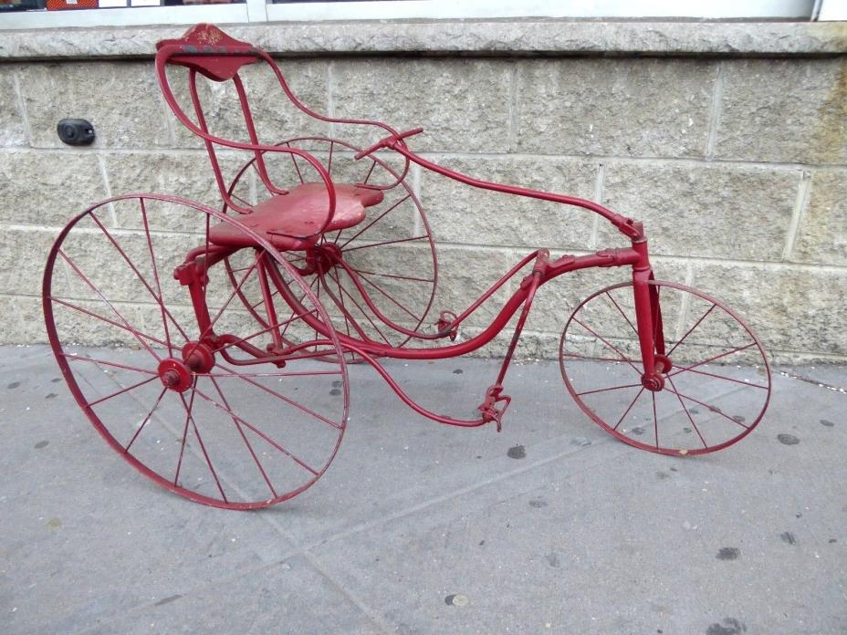 RARE ANTIQUE 1890's CHILD'S  PEDAL CART TRICYCLE (VELOCIPEDE) ORIGINAL VERY NICE