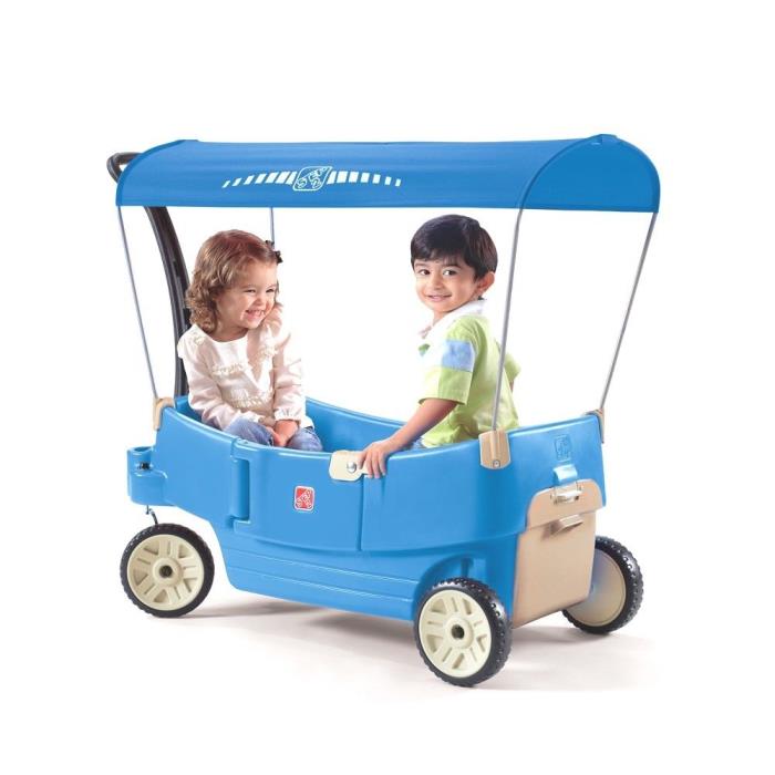 Wagon Pull Push Outdoor Toys Double Wagon With Canopy Transportation Travel