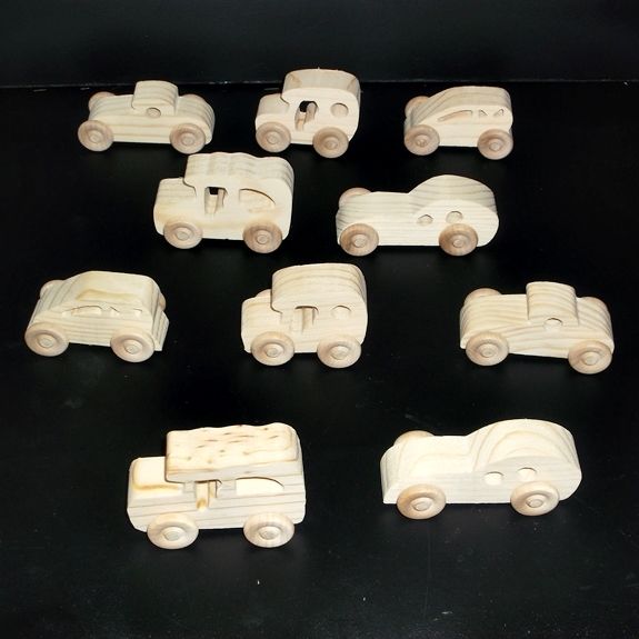 10 Handcrafted Wood Toy Cars  OT-5  unfinished