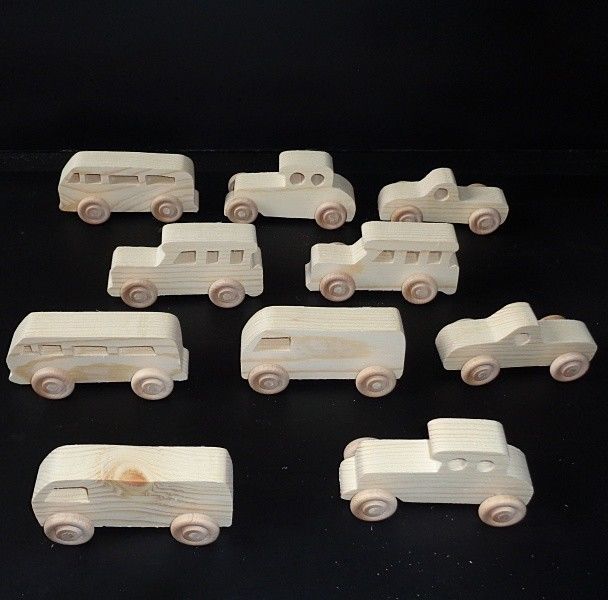 10 Handcrafted Wood Toy Cars, Vans, Pickups, SUVs   OT-42   unfinished