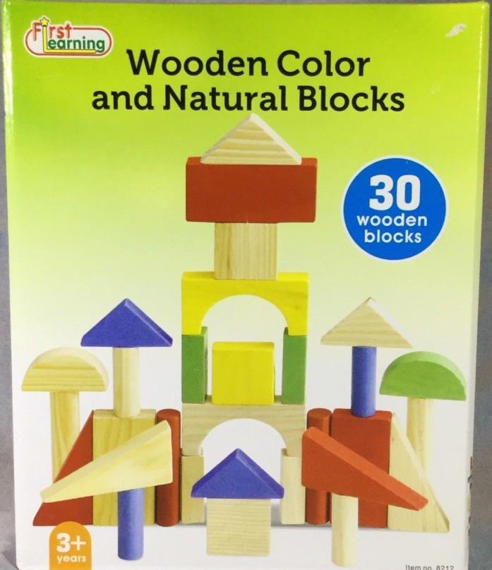 Building Blocks First Learning Wooden Color and Natural Blocks 30 Pieces Wood