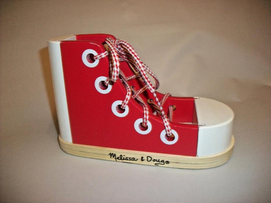 Melissa & Doug Lacing Shoe Learn to Tie a Shoe Educational Teaching Toy wood 8