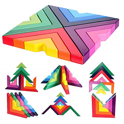 Agirlgle Wood Building Blocks Rainbow Stacking Game for Kids Children Preschool
