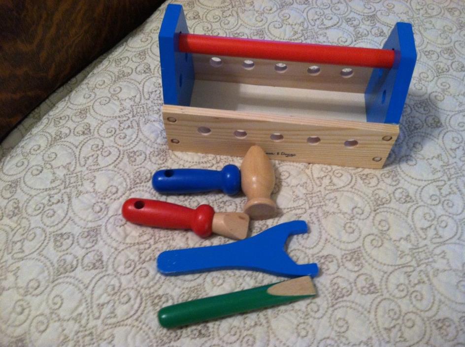 Melissa & Doug Wooden Take Along Tool Kit with Hammers Screwdriver Bench Box