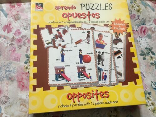 Spanish 4 Puzzles 12 Pieces Each Opposites For Kids English Be One Bilingual