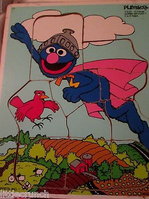 RARE VINTAGE  PLAYSKOOL  SUPER GROVER PUZZLE WOODEN FRAME 10 PIECES LOT # P