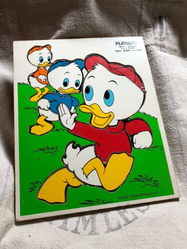 vintage wood/wooden jigsaw puzzle playskool 190-14 huey dewey louie walt disney