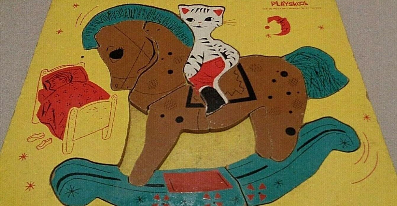 vintage Parts Puzzel wood jigsaw playskool 330-19 rocking horse Pieces Missing