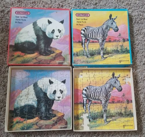 Vintage VICTORY 64 piece hand cut Wooden Jigsaw Puzzle. Wild Animal Series. 1974