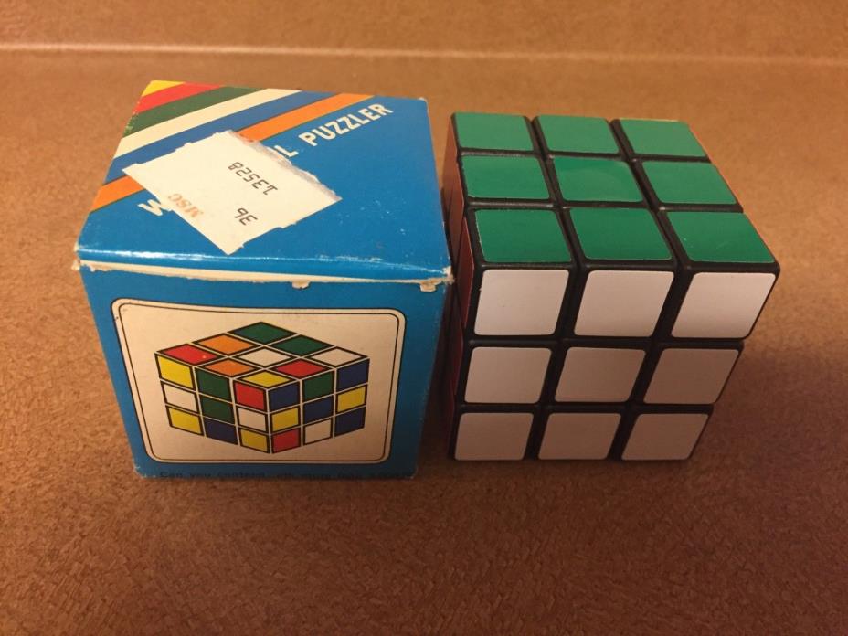 Antique 1980 Vintage WONDERFUL PUZZLER Rubiks Cub Clone in box 2.25