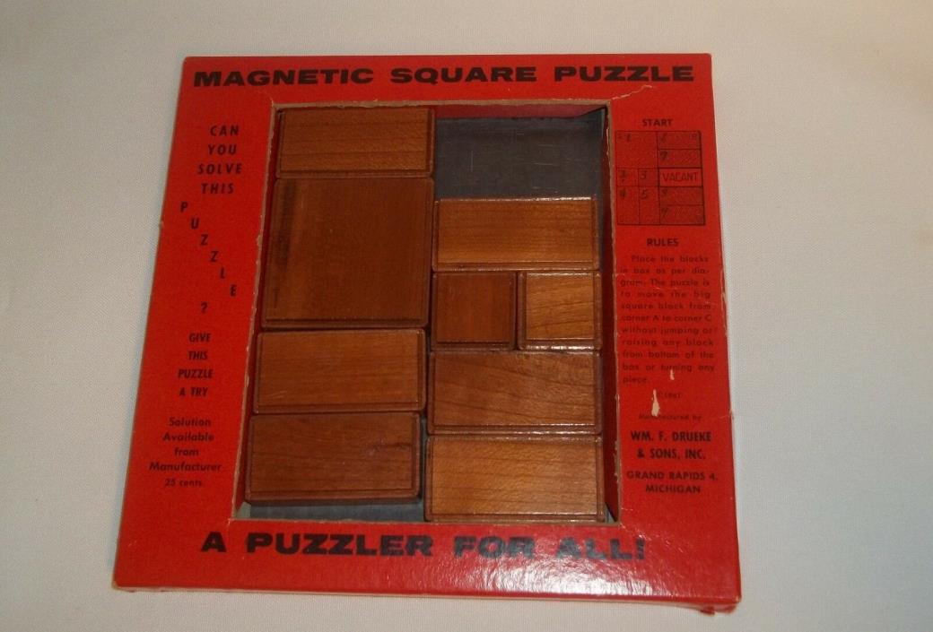Vintage Magnetic Wood Square Puzzle with Box