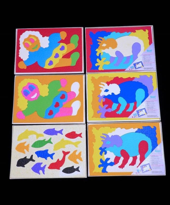 Vintage LAURI Crepe Rubber Foam Puzzle Lot Early Learning Dinosaur, Doll & Fish