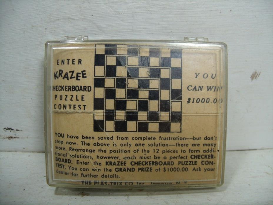 Vintage 1950s Plas-Trix Co. KRAZEE Checkerboard Puzzle in Case