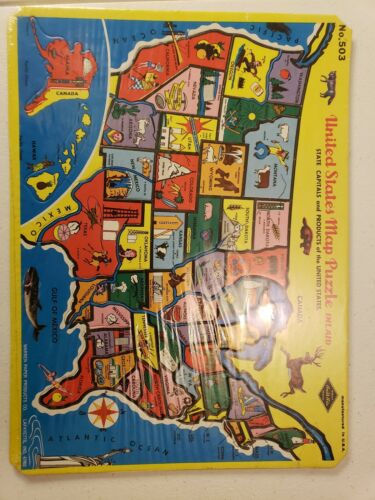 Vintage Warren Built-Rite Inlaid Puzzle United States Map 1950s Sealed