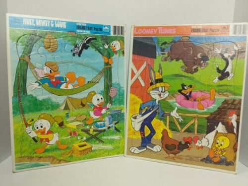 Vintage 1985 Golden Frame Tray Puzzles Looney Tunes and Disney 2 puzzles!