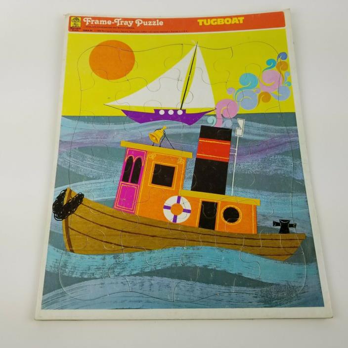 Vintage 1969 Merrigold Press Frame Tray Puzzle Tugboat Boat Water Sun Sailboat