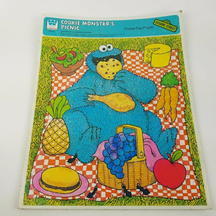 1979 Whitman Muppets Sesame Street Cookie Monsters Picnic Frame Tray Puzzle VTG