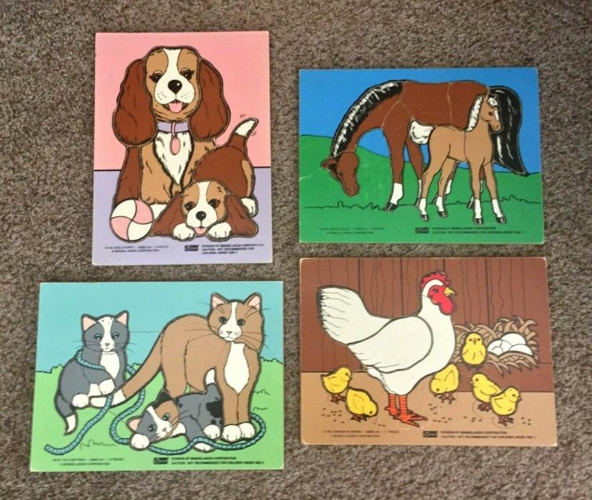 Lot of 4 - Vintage CONNOR TOY Animal Puzzles - Horses, Chicks, Dogs, Cats