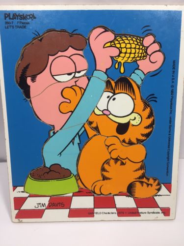 Garfield Playskool Wooden Puzzle Lets Trade  7 pc Jim Davis VTG 250-7 1978
