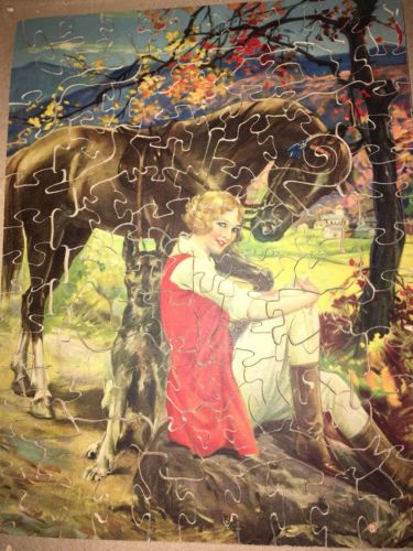 Vintage  Antique  ? Art Wood PUZZLE  Equestrian Lady W Horse Complete