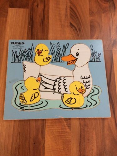 Vintage Wooden Playskool 175-2 Ducks 12 Piece Puzzle Great Condition, 1970s