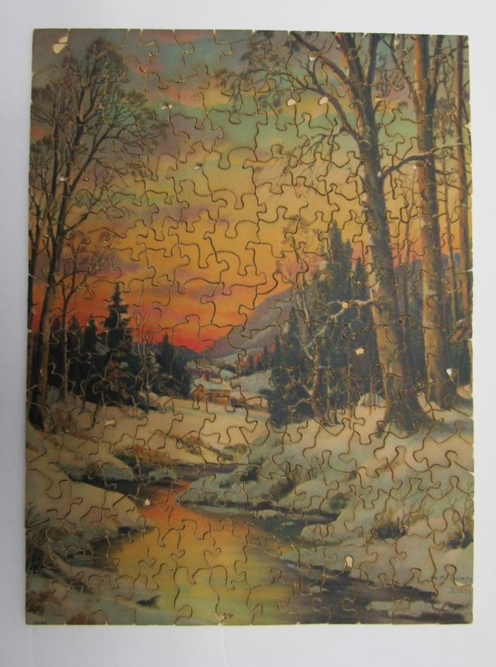 Joseph K Strauss 3 Ply Veneer Wood Puzzle Winter Complete with Box No 222