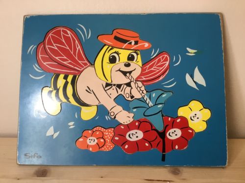 VINTAGE SIFO WOOD BOARD PUZZLE 10 PIECES Bumble Bee, Rare!