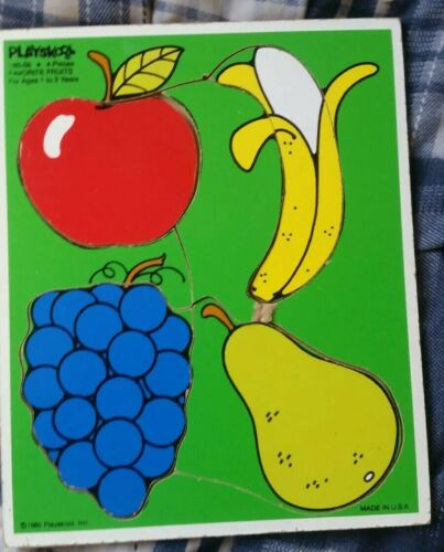 Playskool Favorite Fruits 180-06 Wooden Tray Jig Saw Puzzle 1985 Vintage Toy