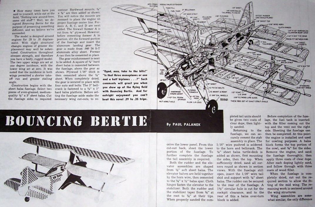 BOUNCING BERTIE PLAN + CONSTRUCTION ARTICLE to Build this Famous Model Airplane