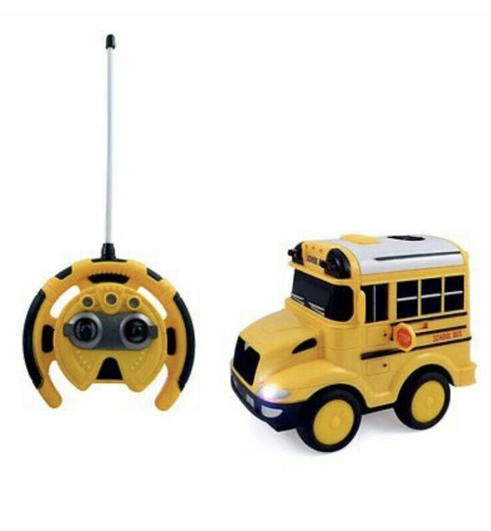 R/C School Bus Radio Control Toy Car for Kids Steering Wheel Remote Light Sounds