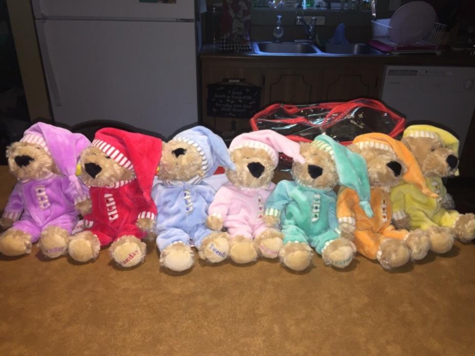 FAO SCHWARZ-10” SLEEPY TIME TEDDIES (7) Days of the Week Teddy Bears LOVEY DOLL