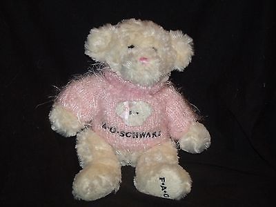 FAO Schwarz Ivory White Teddy Bear Pink Fuzzy Sweater Plush Bean Bag 11