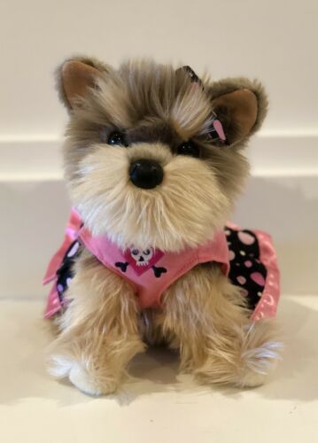 FAO Schwarz Toys R Us Yorkie Dog Puppy Plush Yorkshire Terrier Pink Black Bow 9