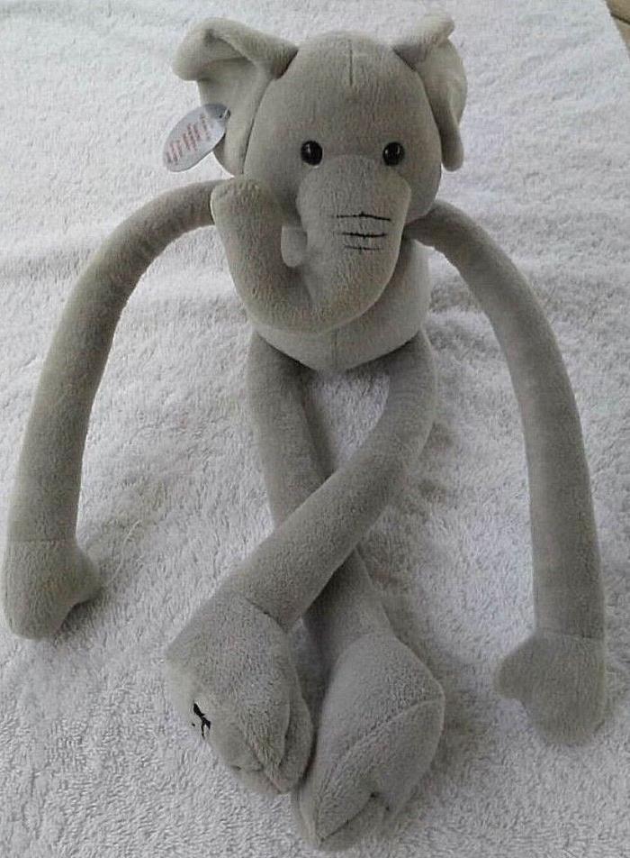 Plush FAO Schwarz Elephant NWT Light Grey Color with Adjustable Arms and Legs