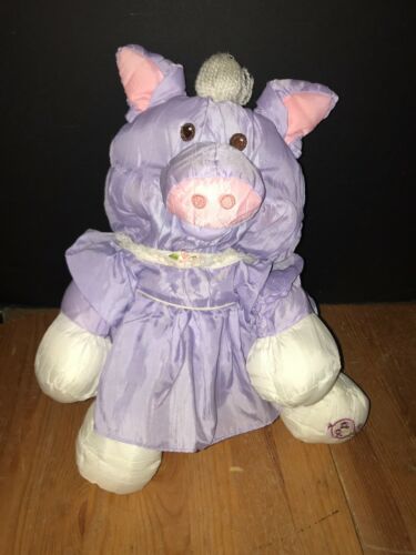 1987 FISHER PRICE PUFFALUMP PURPLE PIG PIGGY STUFFED PLUSH TOY DRESS
