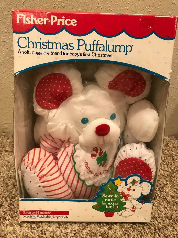RARE 1990 Fisher-Price Puffalumps 8102 Baby's First Christmas Mouse Rattle