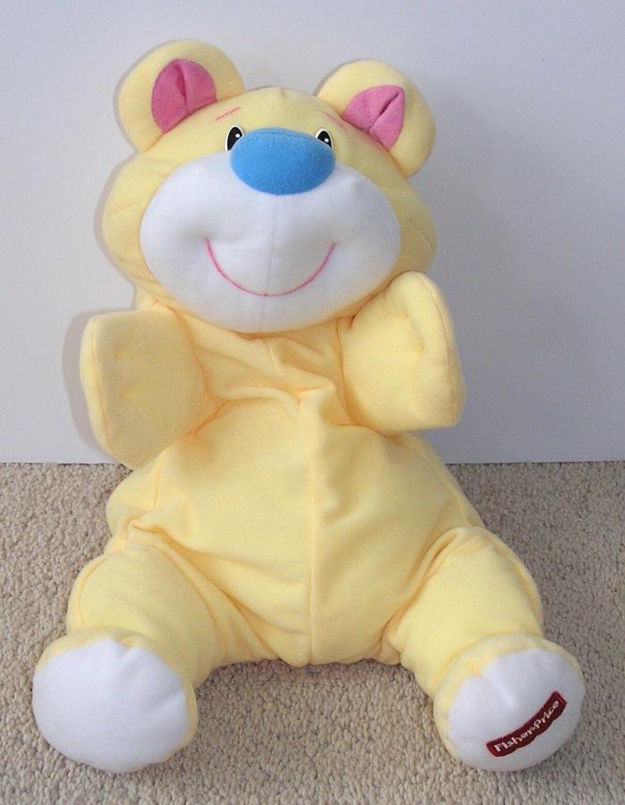 1998 FISHER PRICE Plush RUMPLE BEAR Yellow Blue Nose Pink Stuffed Animal Rumples