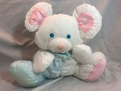 Vintage Fisher Price Puffalump Blue Mouse Bear Rattle Baby Toy 1988 Minty