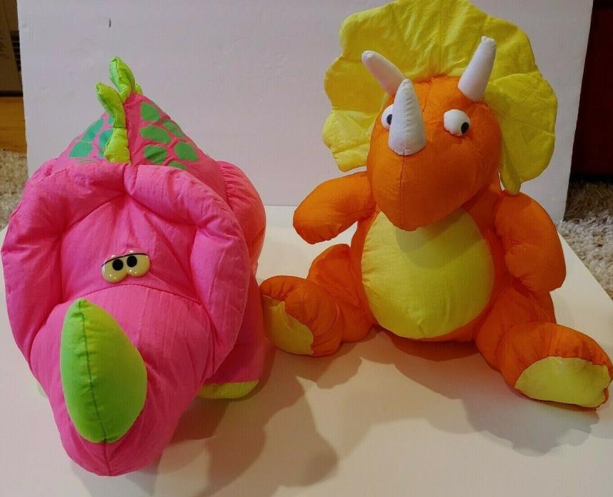 Fisher Price Puffalump Pink Dinosaur 1993+Chosun Orange Sitting Triceratops Roar
