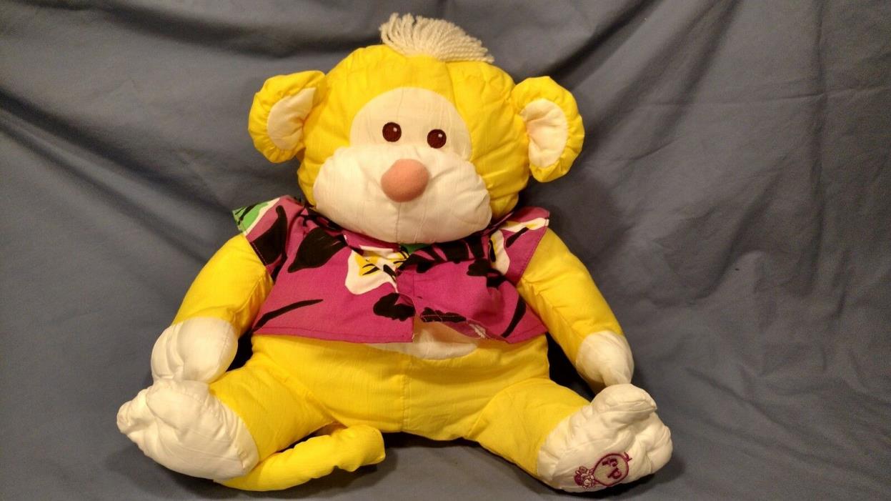 Vintage Fisher Price 1987 Puffalump Plush Monkey in Shirt, Yellow, Fun Shirt