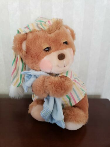 Fisher Price Teddy Bear Plush Night Cap  Sleepy Stuffed Animal Blanket