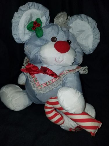 Fisher Price Vintage Mouse Christmas Holiday Grey Plush Toy Stuffed Animal #3016